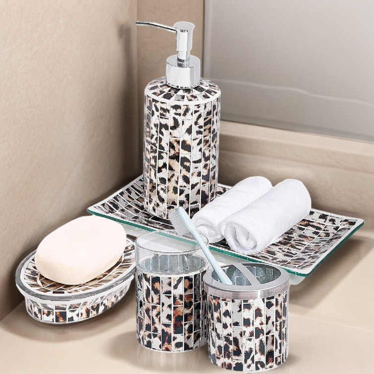 House of Hampton® Glass bathroom accessory set with decorative pressed